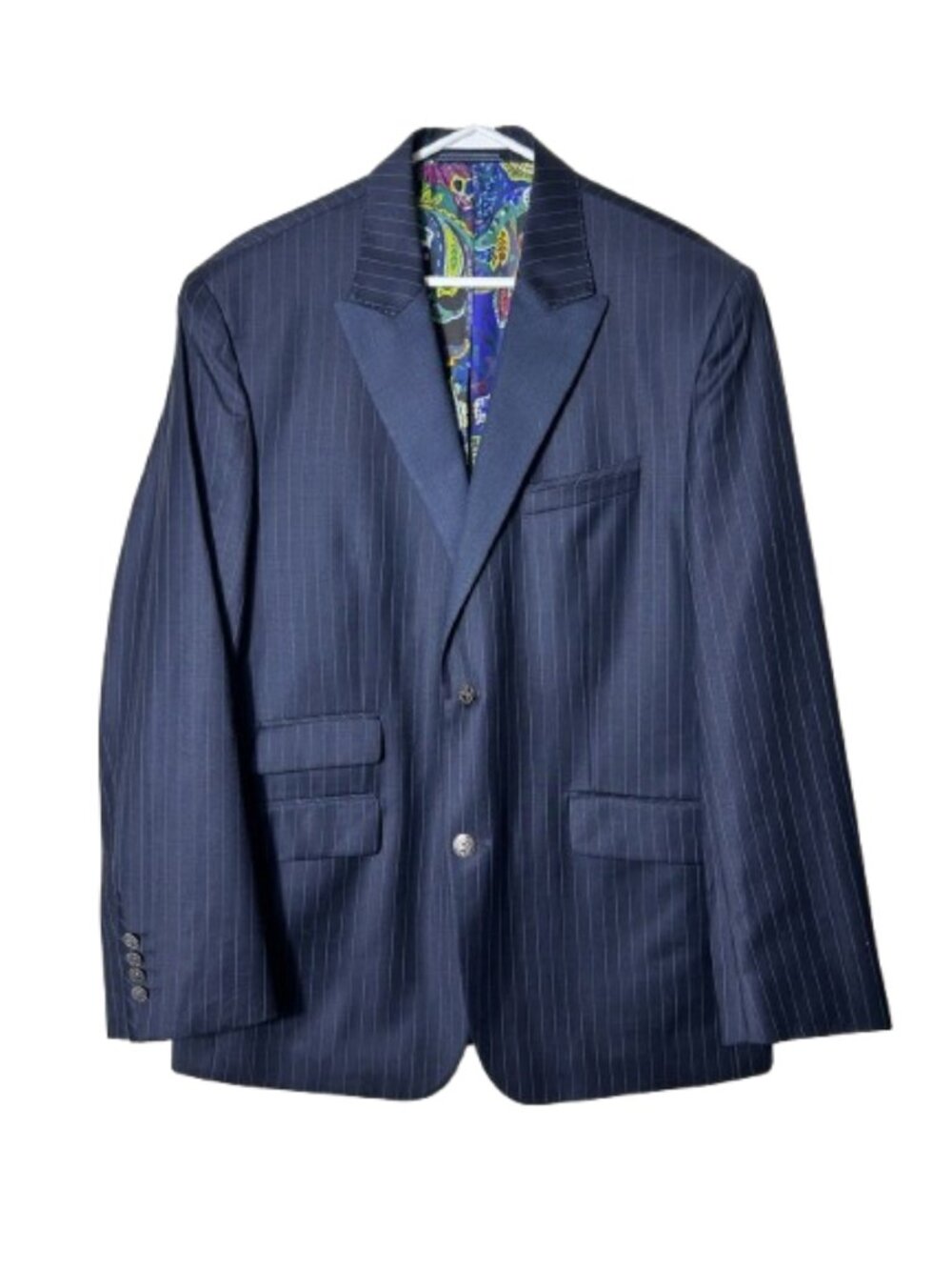 Robert Graham blazer sportscoat canterbury wool 42 navy pinstripe two button